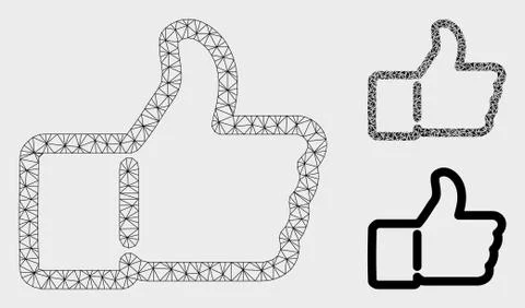 Thumb Up Vector Mesh 2D Model and Triangle Mosaic Icon 스톡 일러스트