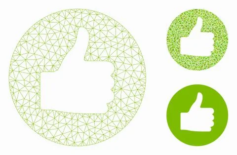 Thumb Up Vector Mesh Network Model and Triangle Mosaic Icon Stock Illustration