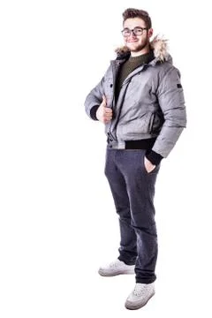 Thumb up winter guy Stock Photos