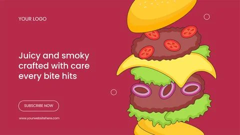 Thumbnail Burger Time Flat Cartoon Hand Drawn Illustration Background Stock Illustration