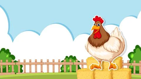 Thumbnail design with chicken on farm background Stock Illustration