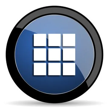 Thumbnails grid blue circle glossy web icon on white background, round button Stock Illustration