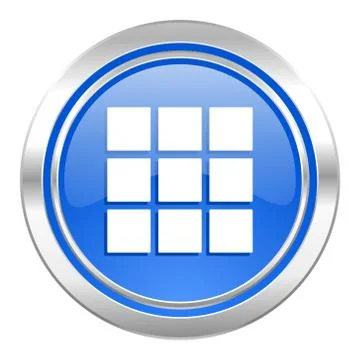 Thumbnails grid icon, blue button, gallery sign. Stock Illustration