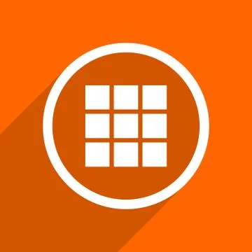 Thumbnails grid icon. Orange flat button. Web and mobile app design illustrat Stock Illustration