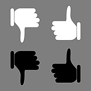 Thumbs up and down black white outline Stock Illustration