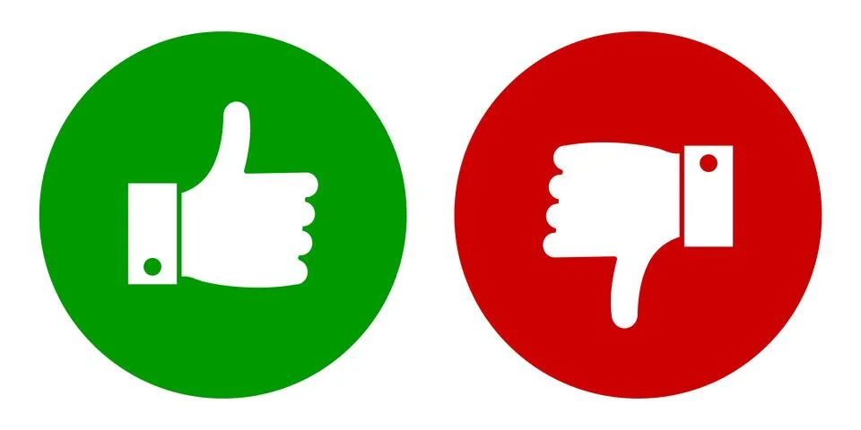 Thumbs up and down flat icon. Positive and negative choice symbol. Sign yes.. Stock Illustration