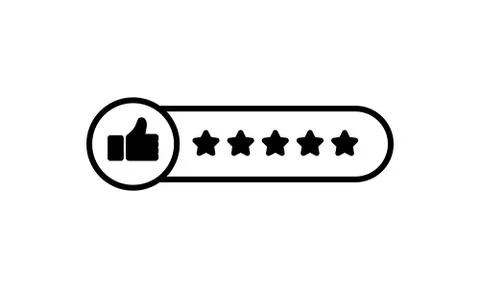 Thumbs up and five star. Customer product rating icon. Vector on isolated whi Stock Illustration