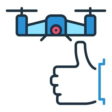 Thumbs Up and Quadcopter vector I Love Drones colored icon Stock Illustration