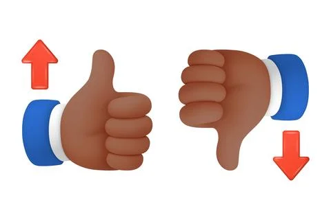 Thumbs Up And Thumbs Down, 3d Vector Illustration. Like and Dislike Hand Gest 库存插图