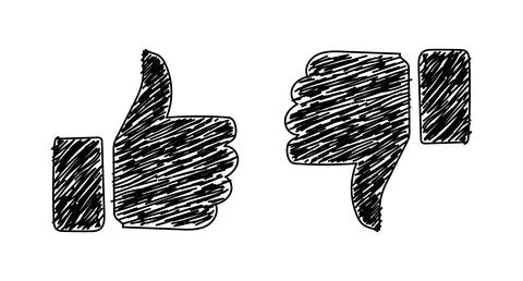 Thumbs up and thumbs down. Like and dislike icons. Simple doodle thin line .. Stock Illustration