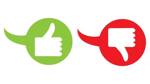 Thumbs up and thumbs down circle emblems on white background, Like Stock Illustration