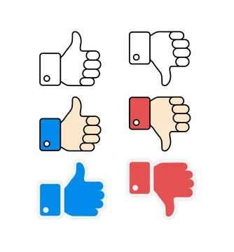 Thumbs up and thumbs down emblems. Like and dislike icons set. Stock Illustration