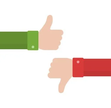 Thumbs up and thumbs down in flat style Stock Illustration