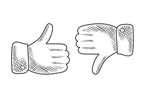 Thumbs up and thumbs down. Flat style sketch doodle stock vector. 스톡 일러스트