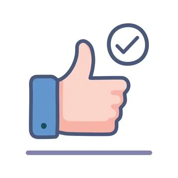 Thumbs up approval. Thumbs up icon with checkmark, signifying agreement, ac.. Stock Illustration