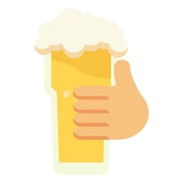 Thumbs up behind beer glass. Vector Stock Illustration