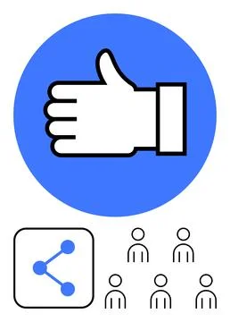 Thumbs Up in Blue Circle, Connected Network, and Group of People Icons Repr.. Stock Illustration