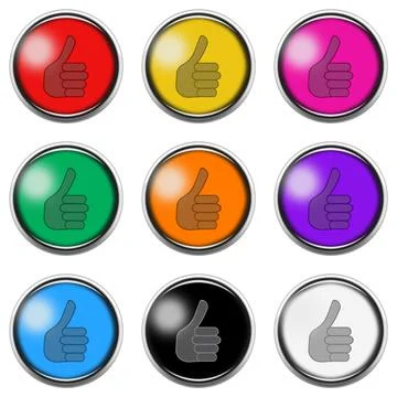 Thumbs up button icon set isolated on white with clipping path 3d illustration Stock Illustration