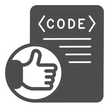 Thumbs up on code file, coding well done solid icon, programming concept Stock-Illustration