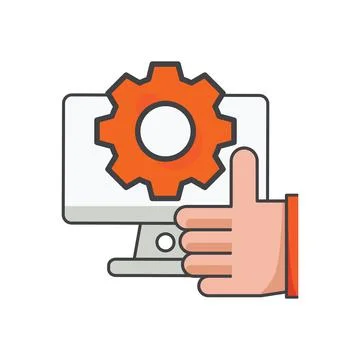 Thumbs up on computer with setting icon. computer setting illustration. Stock Illustration