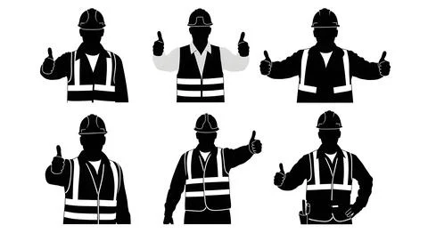 Thumbs-Up Construction Worker Silhouette Pack Stock Illustration
