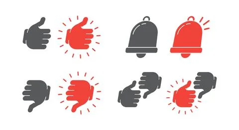 Thumbs up down and notification bell flat social media web button set 스톡 일러스트