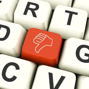 Thumbs down computer key showing dislike failure and false Illustrazione stock