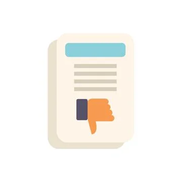 Thumbs down dislike icon on document with lines representing text 스톡 일러스트