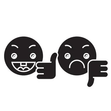 Thumbs up, down emoji black vector concept icon. Thumbs up, down emoji flat Stock Illustration