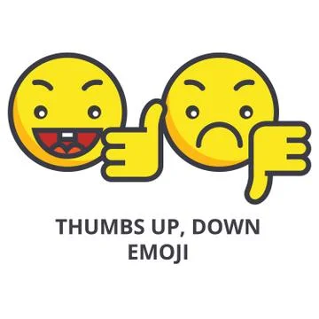 Thumbs up, down emoji vector line icon, sign, illustration on background Illustrazione stock