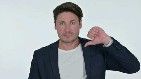 Thumbs Down by Middle Aged Businessman, White Background 스톡 동영상 141670825