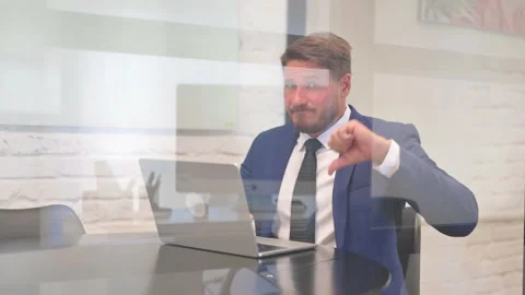 Thumbs Down by Middle Aged Businessman Looking at Camera in Office Video stock 304652298