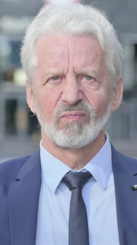 Thumbs Down by Old Businessman while Standing Outdoor, Vertical Video Vídeo Stock 339671417