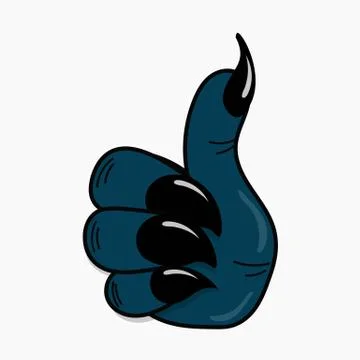Thumbs up from evil spirits. Scary blue hand shows OK. Stock Illustration