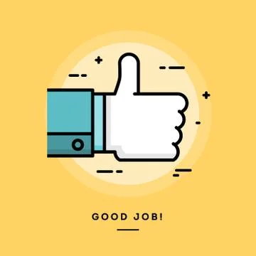 Thumbs up, flat design thin line banner Stock Illustration