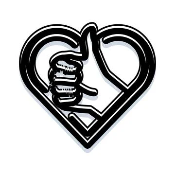 Thumbs up gesture inside heart shape drawing Stock Illustration