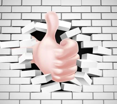 Thumbs Up Hand Breaking Wall Ilustração Stock