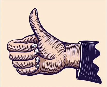 Thumbs up hand drawing, hand drawn vector Stock Illustration