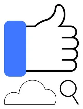 Thumbs Up Hand Gesture with Cloud and Magnifying Glass in Minimalist Design 스톡 일러스트