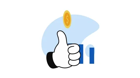 Thumbs Up Hand Gesture with Gold Dollar Coin Illustration 2D animation Stock Footage 342000318