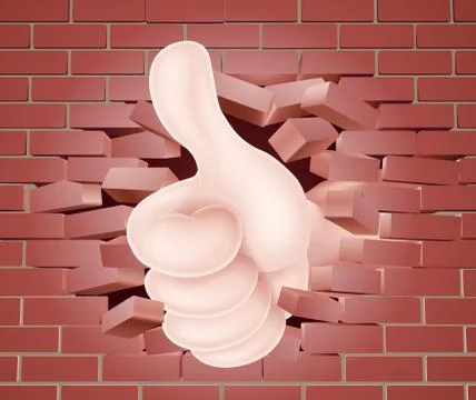 Thumbs Up Hand Through Wall Ilustração Stock