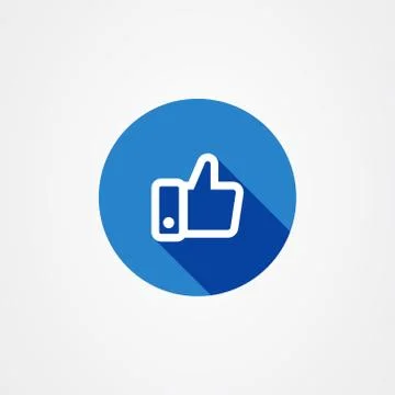 Thumbs up icon in blue with long shadow effect, like symbol. Illustrazione stock