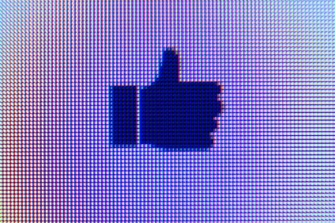 Thumbs Up Icon Computer Screen Macro Foto stock