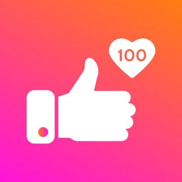 Like, thumbs up icon on gradient background. Icon like 100. Social network sy Stock Illustration
