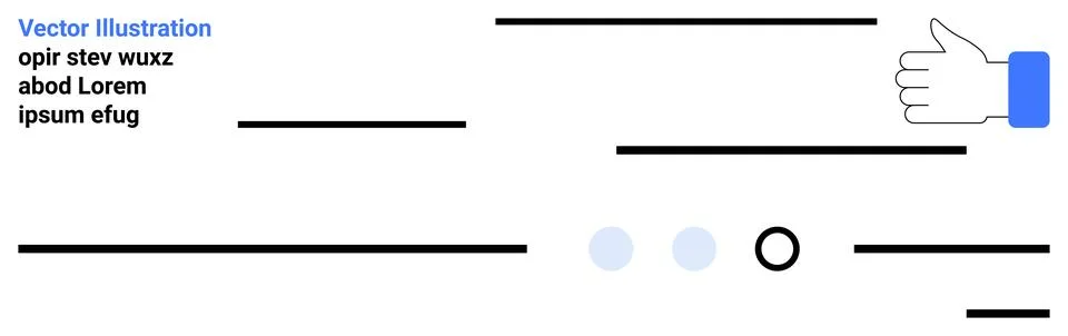 Thumbs-up icon, text placeholders, progress indicators and lines denoting sec Stockillustratie
