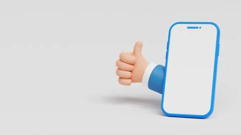 Thumbs up, like it gesture with smartphone and free text space. 3d animation Video stock 247050648