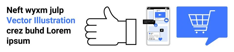 Thumbs Up, Mobile Interface, and Shopping Cart Elements for Digital Marketing Stock Illustration
