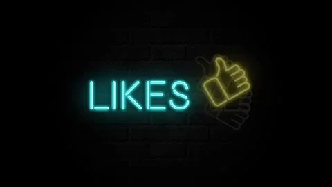 Thumbs up neon sign on a brick wall footage, likes and subscribe sign Stock Footage 337289808