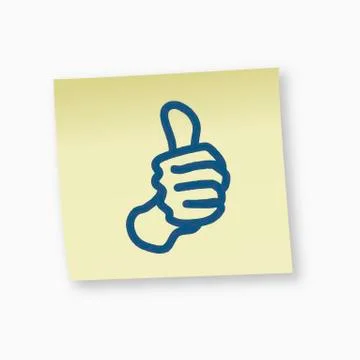 Thumbs up sign on adhesive note, close-up Stock Illustration