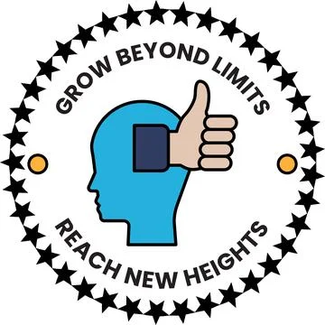 A thumbs up sign with a circle around it that says "grow beyond limits" Stock Illustration